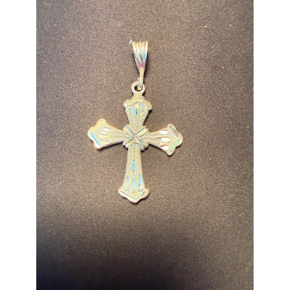 Sterling Silver 925 Diamond Cut Cross Pendant Religious Charm 7.01g
